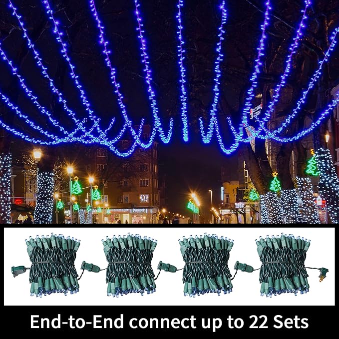 LAMPHOME 100 LED Blue Christmas Lights, Blue Christmas Mini String Lights, 21.6ft Green Wire Fairy Starry Lights Plug in for Indoor Outdoor Xmas Patio Home Party Garden Yard Independence Day Decor