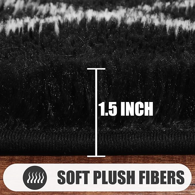 ONASAR 8x10 Area Rugs for Living Room, Fluffy Black and White Bedroom Rug, Geometric Boho Large Soft Plush Shaggy Fuzzy Floor Carpet for Nursery Kids Classroom Playroom Dorm Home Decor