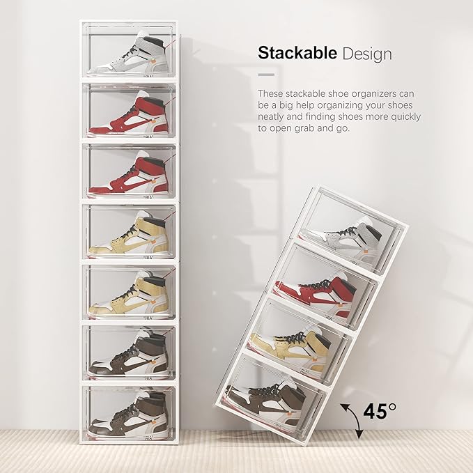 SEE SPRING 6 Pack Shoe Storage Box, Clear Plastic Stackable Shoe Organizer for Closet, X-Large Shoe Containers Bins Holders for Display Sneaker Fit up to Size 14 (Clear)