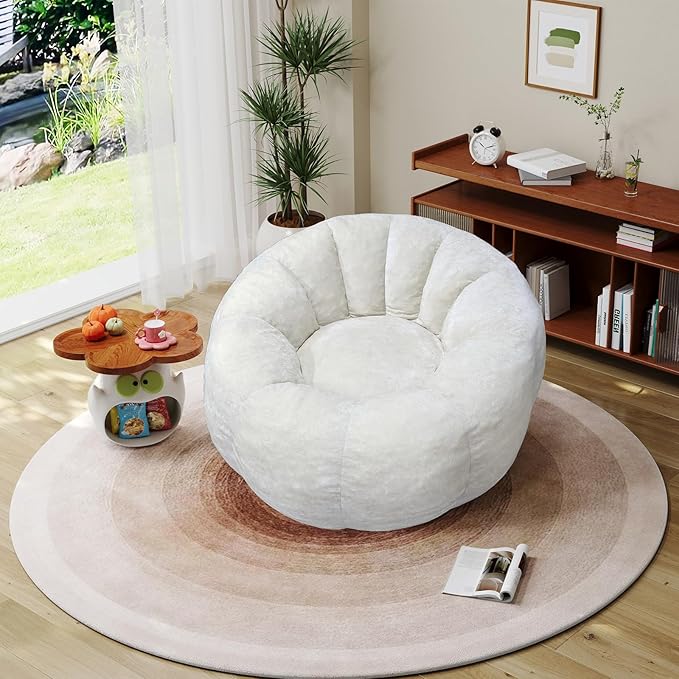 Bean Bag Chairs Large Bean Bag Couch for Adults Stuffed Sofa Chair Comfy Giant Bean Bag Chair with Spacious Design for Reading, Playing or Relaxing, Beige