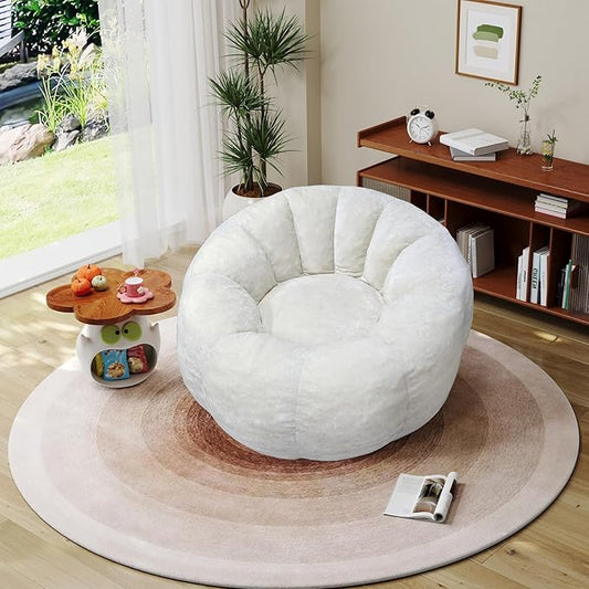 Bean Bag Chairs Large Bean Bag Couch for Adults Stuffed Sofa Chair Comfy Giant Bean Bag Chair with Spacious Design for Reading, Playing or Relaxing, Beige