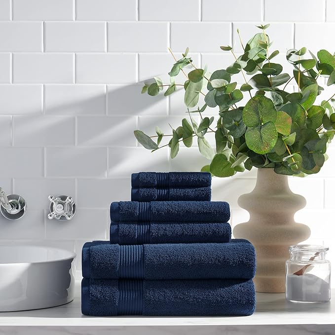 Arkwright Solid Hand Towels, Pack of 6, 100% Cotton 600 GSM Soft Absorbent Guest Bathroom Towels for Hotel, Spa or Vacation Rental, 28 x 16 in, Lapis Navy