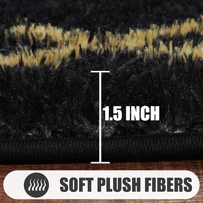 ONASAR 8x10 Area Rugs for Living Room, Fluffy Black and Gold Bedroom Rug, Geometric Boho Large Soft Plush Shaggy Fuzzy Floor Carpet for Nursery Kids Classroom Playroom Dorm Home Decor