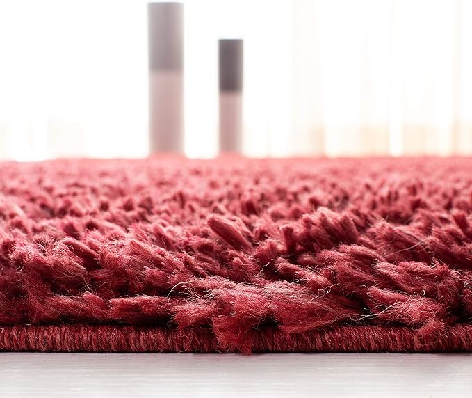 SAFAVIEH August Shag Collection Runner Rug - 2' x 7', Red, Solid Design, Non-Shedding & Easy Care, 1.5-inch Thick Ideal for High Traffic Areas in Living Room, Bedroom (AUG200Q)