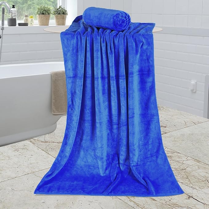Large Bath Towels 30 x 60 Inches, Microfiber Body Towel Set for Adult, 2 Pack - Soft Absorbent, Quick Dry, Perfect for Bathroom,Hotel,Gym, Yoga, Swimming, SPA, Fitness, Sport, Dark Blue