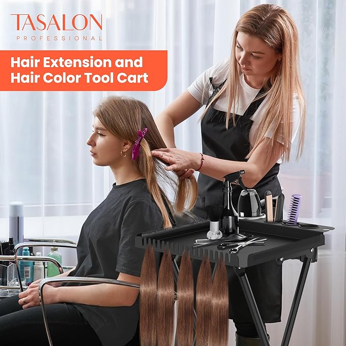 TASALON Professional Hair Styling Station Cart, Metal Rolling Hair Stylist Cart with 2 Magnetic Hair Color Bowls, Salon Trolley with Tool Holder and Hair Extension Stand for Hair Salon Stations