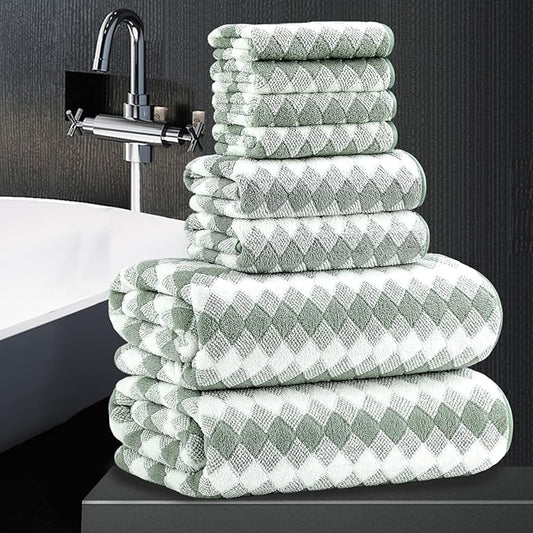 8 Piece Bathroom Towel Set Green |2 Oversized Large Bath Towels Sheet,2 Hand Towels and 4 Washcloths| 600GSM Ultra Soft Luxury Premium Towel Set Highly Absorbent Quick Dry Hotel Towel Collection