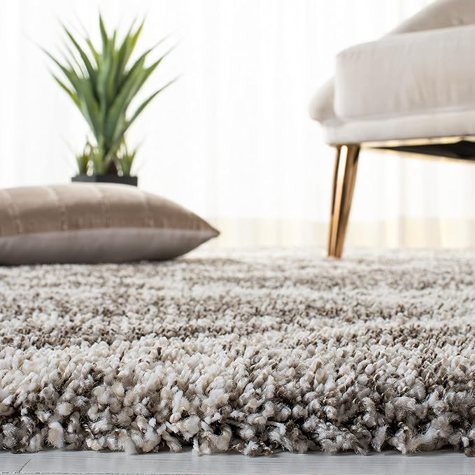 SAFAVIEH Hudson Shag Collection Area Rug - 5' Square, Distressed Grey & Ivory, Trellis Design, Non-Shedding & Easy Care, 2-inch Thick Ideal for High Traffic Areas in Living Room, Bedroom (SGH281K)