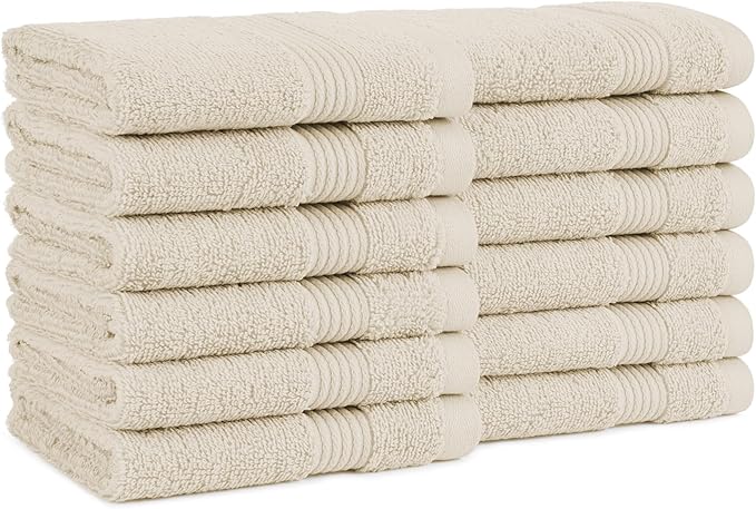 Arkwright Solid Washcloths, Pack of 12, 100% Cotton 600 GSM Soft Absorbent Face and Body Wash Towels for Bathroom, Hotel Spa or Vacation Rental, 13 x 13 in, Alabaster Ivory