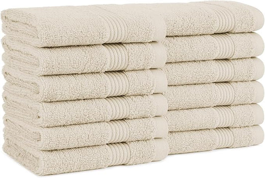Arkwright Solid Washcloths, Pack of 12, 100% Cotton 600 GSM Soft Absorbent Face and Body Wash Towels for Bathroom, Hotel Spa or Vacation Rental, 13 x 13 in, Alabaster Ivory