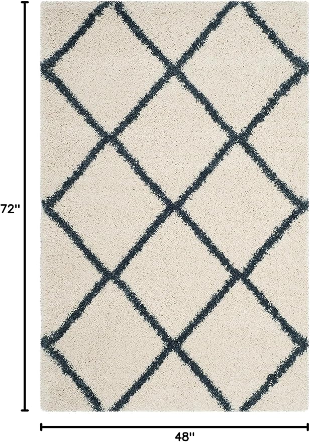 SAFAVIEH Hudson Shag Collection Accent Rug - 4' x 6', Ivory & Slate Blue, Trellis Design, Non-Shedding & Easy Care, 2-inch Thick Ideal for High Traffic Areas in Foyer, Living Room, Bedroom (SGH281T)