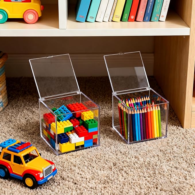 Small Acrylic Box Clear Hinge Lid Display Box with Lid Multipurpose Storage Contanier for Keepsakes, Jewelry, Trinkets
