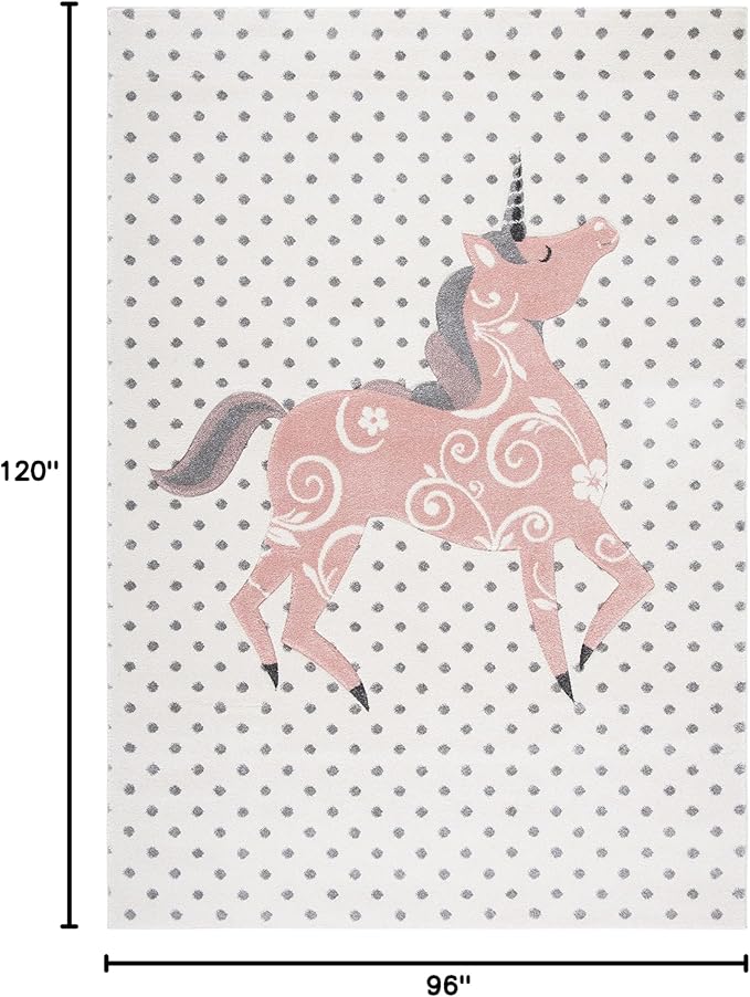 SAFAVIEH Area Rug 8x10 - Carousel Kids Collection - Large - Ivory Grey & Pink, Non-Shedding & Easy Cleaning, Ideal for Boys & Girls in Playroom, Nursery, Bedroom (CRK163B)