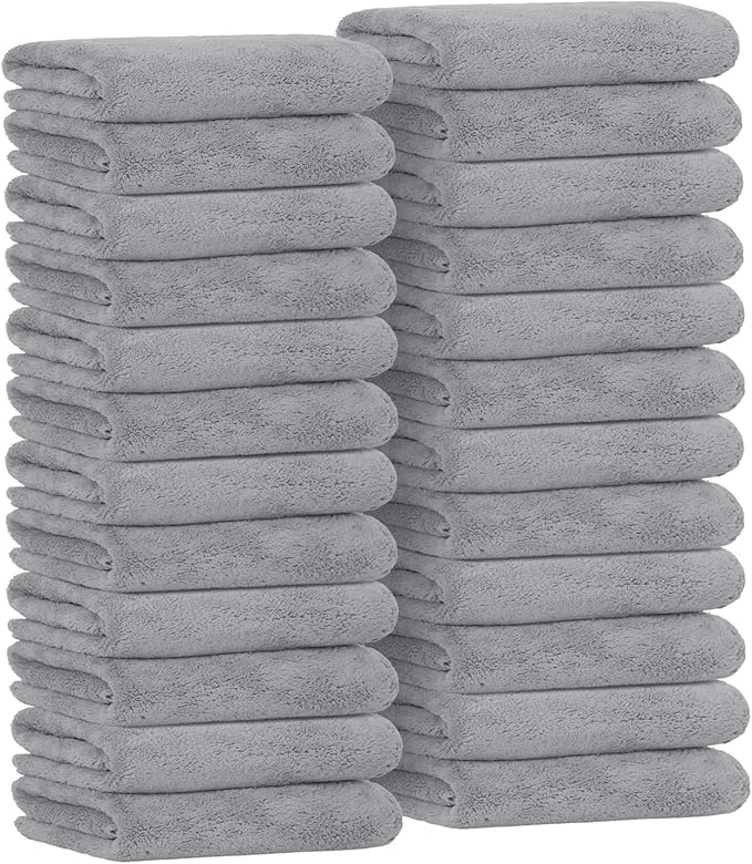 Avalon Towels Microfiber Salon Towel - Grey Hand Towels Bulk 24 Pack - Lint Free Fleece Microfiber Hand Towel, Soft & Ultra-Absorbent Ideal for Facial Spa & Gym Work Out 16"x26" (Not Bleach Proof)