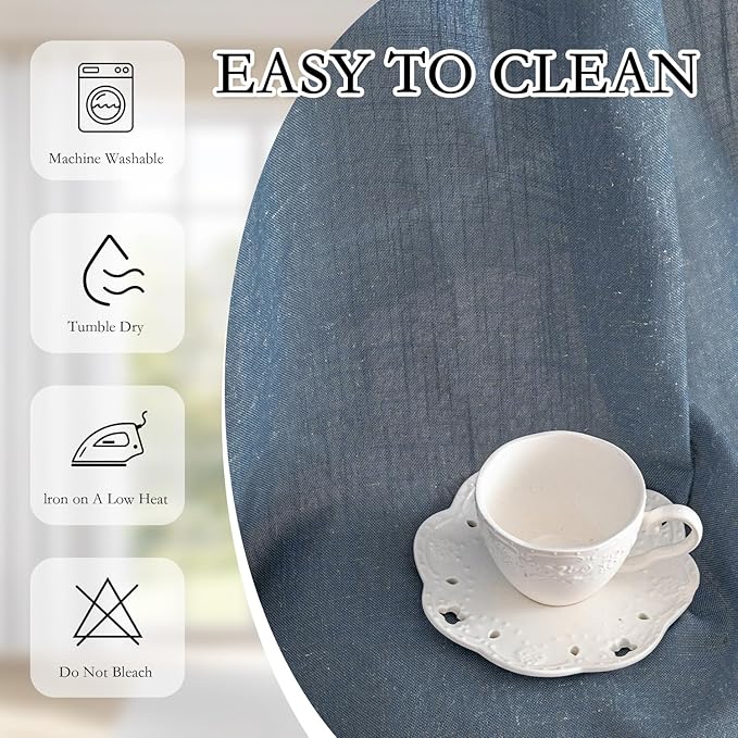 MYSKY HOME Curtains for Living Room 84 Inches Long Semi Sheer Light Filtering Privacy Drapes Linen Look Textured Boho Home Decor, Backdrop Curtain for Parties, 50" x 84", Dusty Blue, 2 Panels