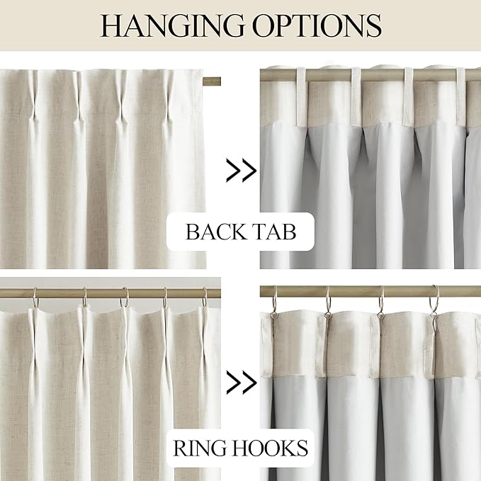 Vision Home Natural Pinch Pleated Full Blackout Curtains Linen Blended Room Darkening Window Curtains 84 inch for Living Room Bedroom Thermal Insulated Pinch Pleat Drapes with Hooks 1 Panel 60"Wx84"L