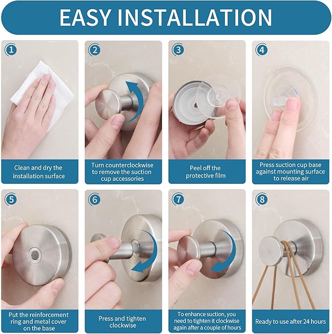 Deluwire Suction Cup Hooks for Shower,2 Packs Towel Holder,Removable Shower Towel Suction Hooks for Bathroom Wall,Kitchen,Glass,Mirror,Tile to Hang Robes,Loofah-Silver(No Rough or Dirty Surfaces.)