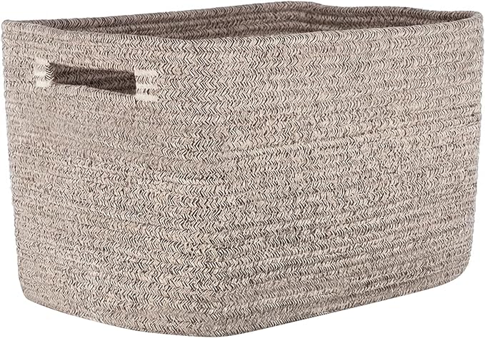 Storage Baskets for Organizing, 14 x 10 x 9” Closet Shelf Woven Baskets, Square Bins with Handles, Cotton Rope Basket for Toys, Clothes, Office, Room, Brown 1 Pack