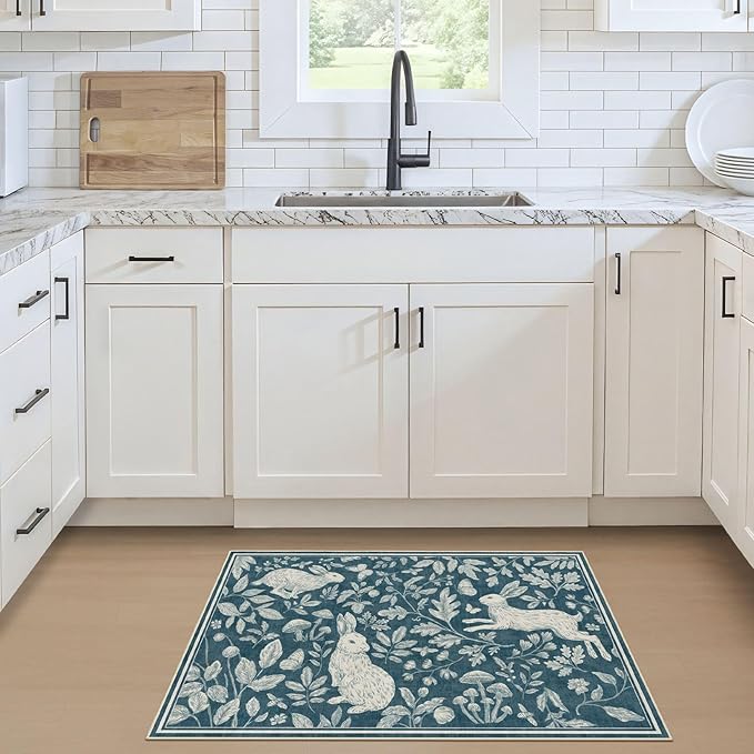 Vintage Living Room Area Rug 2x3 - Large Soft Washable Oriental Traditional Distressed Farmhouse Rugs for Bedroom - Indoor Floor Accent Carpet for Home Office House Decor -Easter Blue
