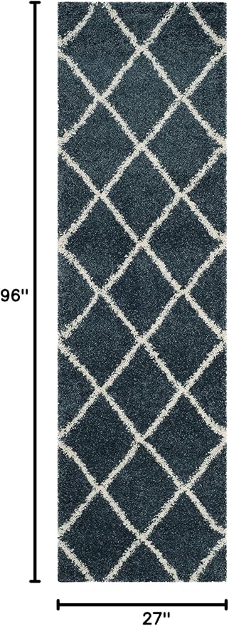 SAFAVIEH Hudson Shag Collection Runner Rug - 2'3" x 8', Slate Blue & Ivory, Modern Trellis Design, Non-Shedding & Easy Care, 2-inch Thick Ideal for High Traffic Areas in Living Room, Bedroom (SGH281L)
