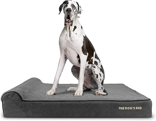 The Dog’s Bed Orthopedic Headrest Dog Bed XXL Grey Plush, Memory Foam, Pain Relief for Arthritis, Hip & Elbow Dysplasia, Post Surgery, Lameness, Waterproof Washable Cover