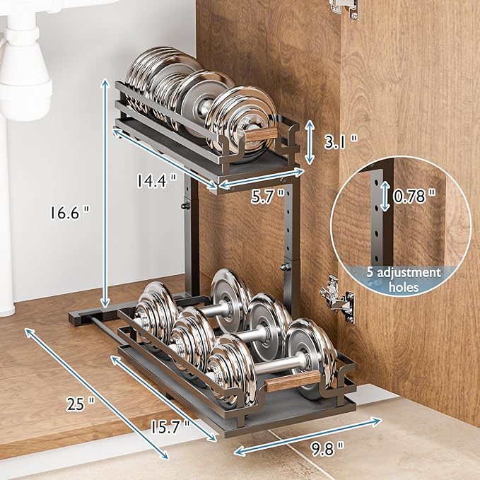 Under Sink Organizers, 2 Tier Slide Out Under Sink Organizers, Under Sink Storage for Bathroom Kitchen (1 Pack)
