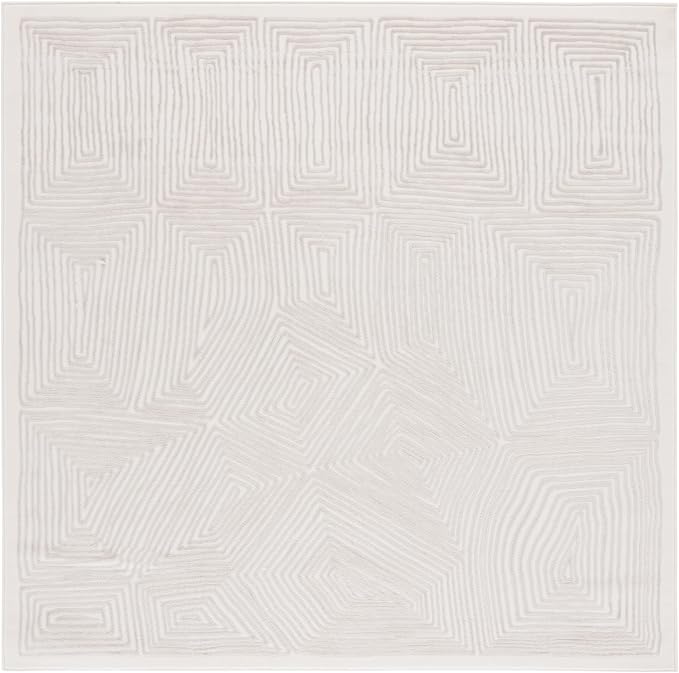 SAFAVIEH Prestige Collection Area Rug - 6'7" Square, Ivory & Beige, Geometric Design, Non-Shedding & Easy Care, Ideal for High Traffic Areas in Living Room, Bedroom, Dining (PTE120A-7SQ)