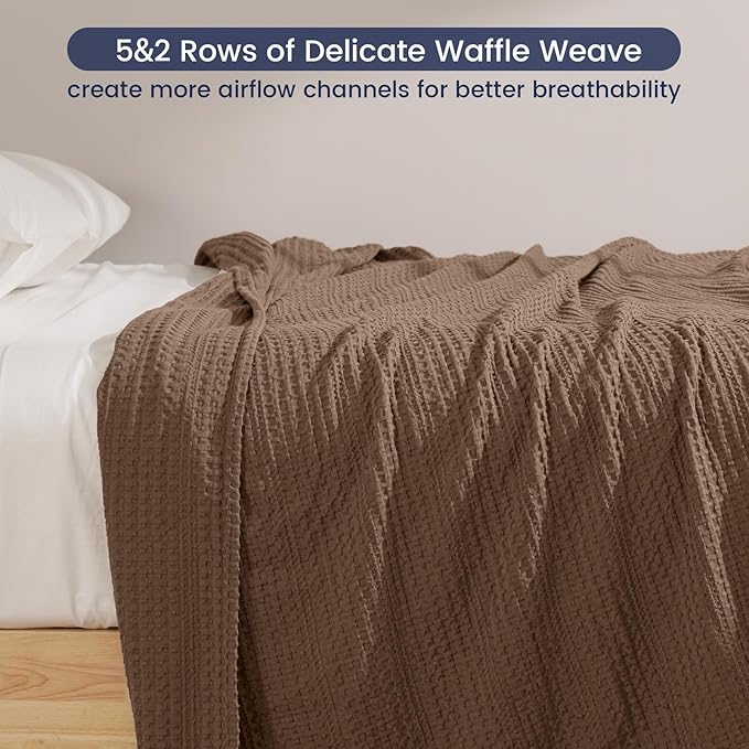 PHF Lightweight Waffle Weave Throw Blanket 50"x 60", Soft Woven Summer Blanket for Hot Sleepers - Aesthetic Home Decor for Couch Bed Sofa, Pet Friendly, Cocoa Brown