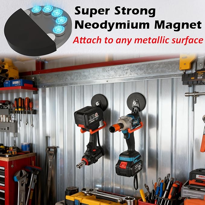 MUTUACTOR New Updated Magnetic Garage Hooks Heavy Duty,40lbs Anti-Scratch Magnetic Hooks for Hanging,2PCS Rubber Coated Magnets with Hook for Storing Heavy Impact Drivers Trailer Cord Garden Tool Box
