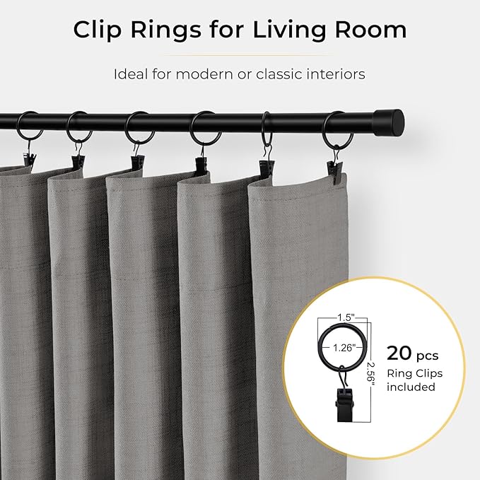 INOVADAY 100% Blackout Curtains for Bedroom, Black Out Curtains 84 Inch Long, Clip Rings Linen Blackout Drapes, Thermal Insulated Room Darkening for Living Room, 2 Panels - Stoic Gray,W50xL84