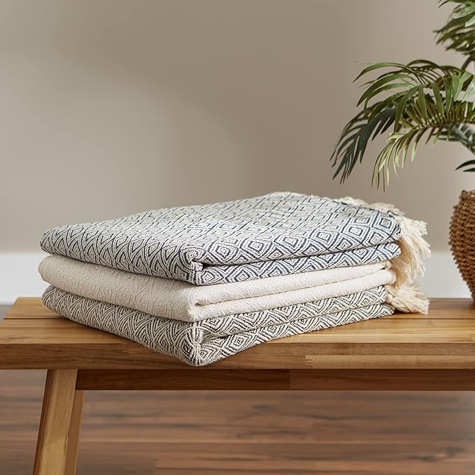 DII Global, Fields of Diamond Woven Throw, 50x60, Natural