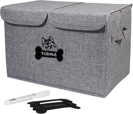 Geyecete Large Storage Boxes - Large Linen Fabric Foldable Storage Cubes Bin Box Containers with Lid and Handles Can be Personalized(Snow Gray)