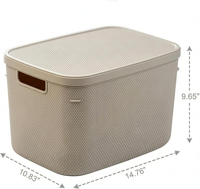 BINO | Plastic Storage Bins with Lids, 20 Liter - 3 Pack, Taupe | THE TWILL COLLECTION | Plastic Bins for Organization | Woven Storage Baskets for Organizing | Pantry Shelf Organizer Basket Bin