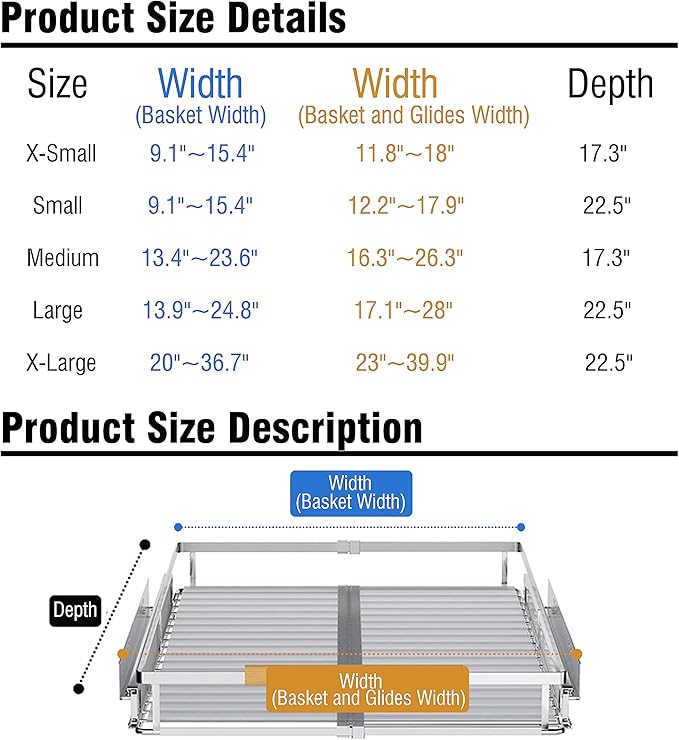 2Pack Expandable Pull Out Cabinet Organizer,11.8~18" W x 17" D Heavy Duty Slide Out Shelves Adjustable Height Cabinet Pull Out Shelves,Expandable Width Spice Rack Organizer for Kitchen Cabinet