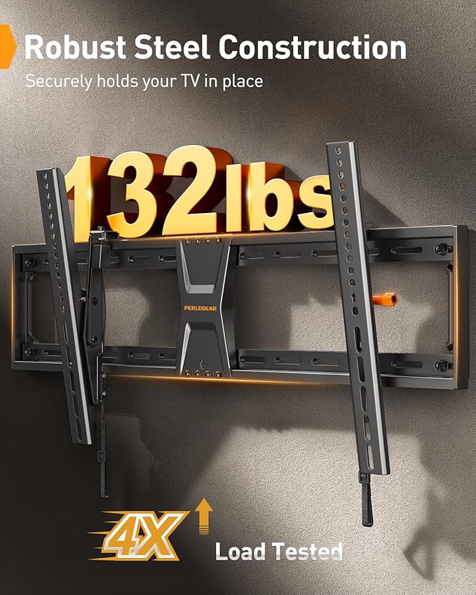 Perlegear Tilting TV Wall Mount for 42–90 Inch TVs with Leveling Adjustment, Max VESA 800x400mm, Low-Profile TV Mount Wall Bracket up to 132 lbs, Easy for Centering, Fits 12"/16"/18"/24" Studs, PGXT5