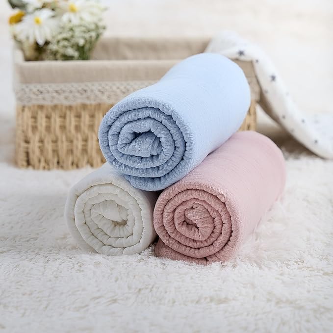 Meracorallo Muslin Swaddle Blanket, 100% Cotton Receiving Blanket Soft and Breathable Swaddle Wrap for Baby Boys and Girls, White