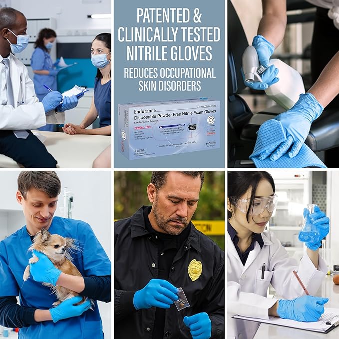 Saf-Care Endurance Blue Nitrile Gloves – 8 Mil Heavy-Duty Disposable Gloves, Powder & Latex-Free, Low Derma, and Non-Sterile