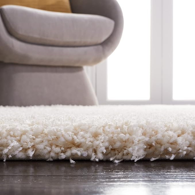 SAFAVIEH Santa Monica Shag Collection 8' x 10' Ivory SGN725 Solid Non-Shedding Living Room Bedroom Dining Room Entryway Plush 2-inch Thick Area Rug