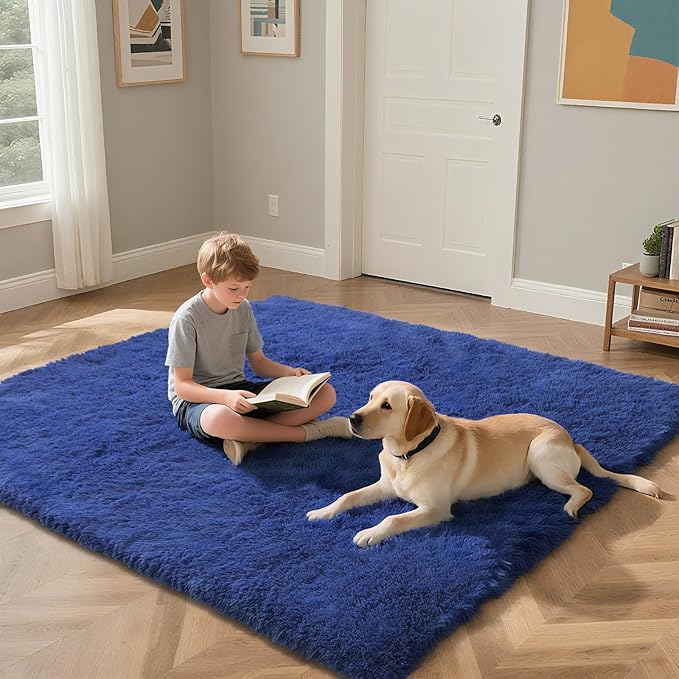 Blue Fluffy Rug Shaggy Area Rug, 2x4 Area Rugs for Girls Bedroom, Soft Cute Baby Play Mat, Indoor Floor Carpet for Teen, Nursery, Preppy Dorm, Plush Aesthetic Bedside Rug