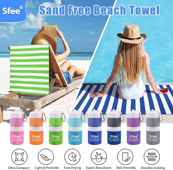 2 in 1 Microfiber Oversized Beach Towel, Quick Dry Towel Travel Towel Camping Towel Super Absorbent Compact Lightweight Sports Gym Towels for Beach,Gym, Hiking, Pool, Backpacking, Bath, Yoga