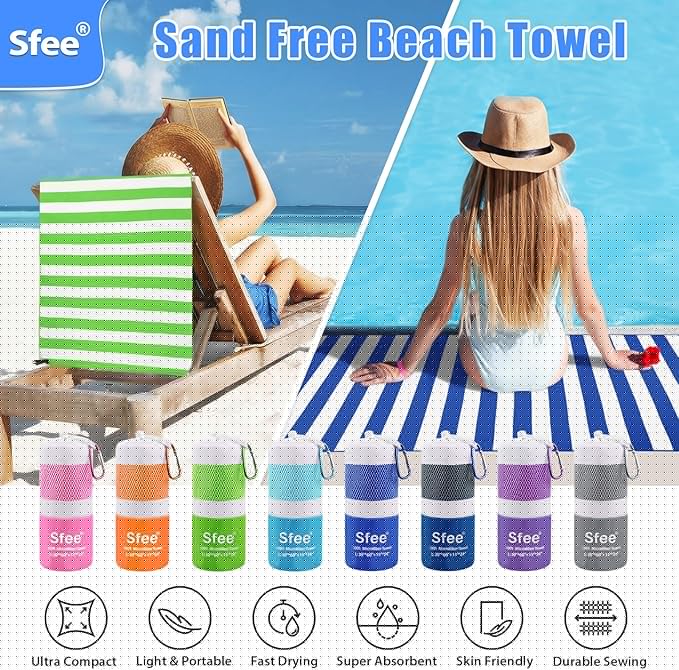 2 in 1 Microfiber Beach Towel, Quick Dry Towel Camping Towel Travel Towel Super Absorbent Compact Lightweight Sports Gym Towels Set for Beach, Gym, Hiking, Pool, Backpacking, Bath, Yoga