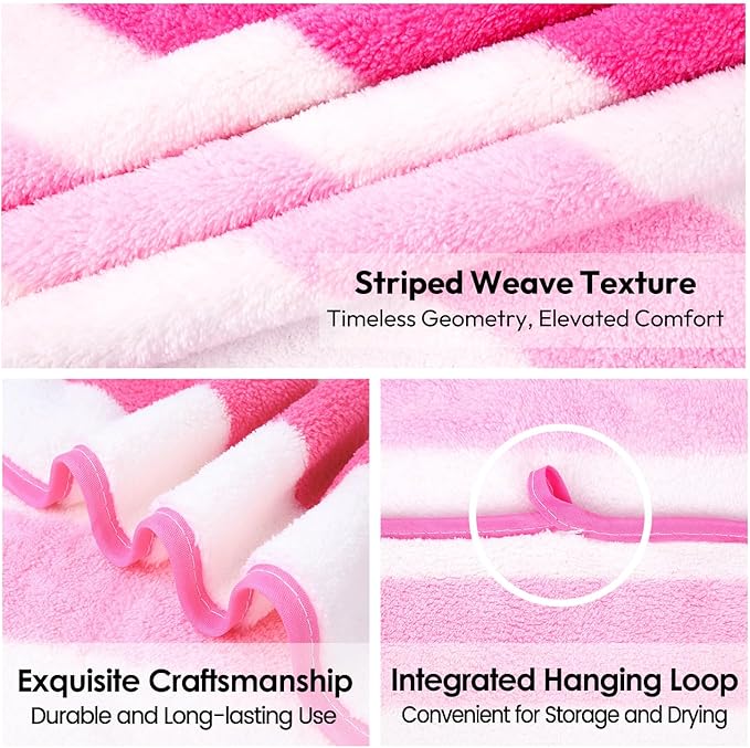 Microfiber Bath Towels Set of 4, Large Bathroom Towel for Adult, 30" x 60", Soft, Super Absorbent & Fast Drying, Use for Shower, Sauna, Sport, Fitness, Yoga, Cabana Stripe Pink