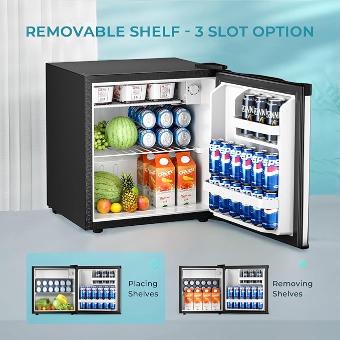 EUHOMY 1.7 Cu.Ft Mini Fridge with Freezer, Reversible Single Door Compact Refrigerator, Adjustable Thermostat, Energy Saving, Mini Fridge for Bedroom, Office, Dorm, Silver