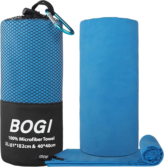 Microfiber Travel Sports Towel-Quick Dry Towel, Soft Lightweight Microfiber Camping Towel Absorbent Compact Travel Towel for Camping Gym Yoga Swimming Backpacking (XL:72''x32''+16''x16''-Blue)