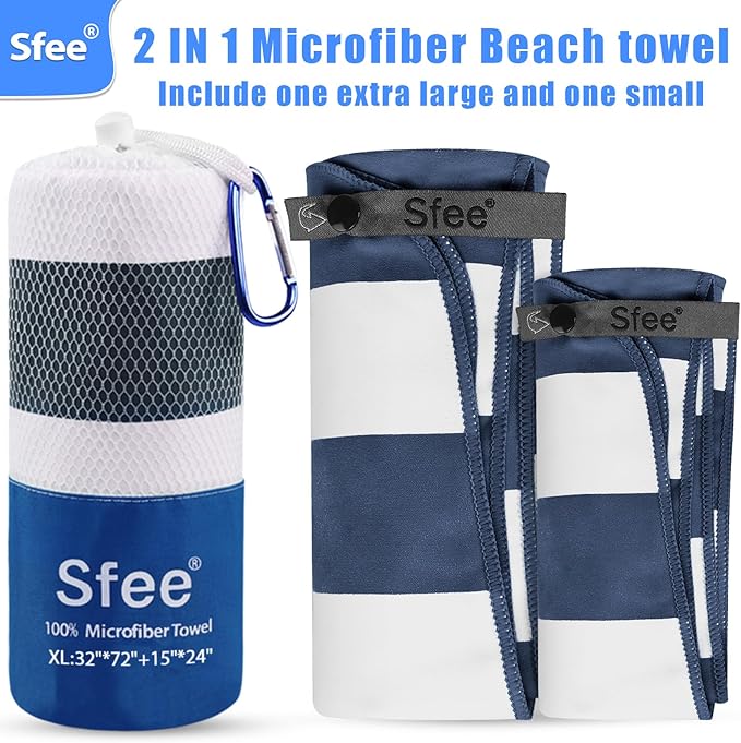 2 in 1 Microfiber Oversized Beach Towel, Quick Dry Towel Travel Towel Camping Towel Super Absorbent Compact Lightweight Sports Gym Towels for Beach,Gym, Hiking, Pool, Backpacking, Bath, Yoga
