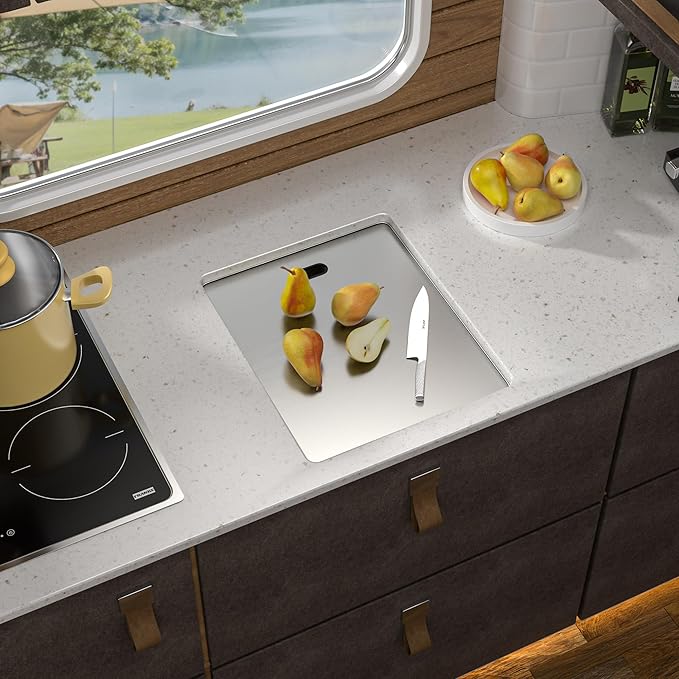 15 Inch RV Kitchen Sink - Fulorni 15"x17" Outdoor RV Mobile Camper Wet Bar Prep Sink Undermount 16 Gauge Stainless Steel Single Bowl Basin with Foldable Faucet