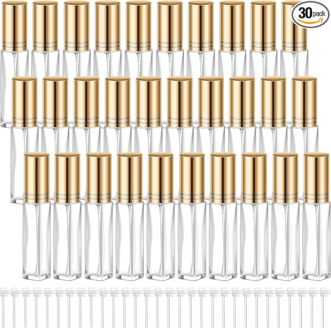 Domensi 30 Pcs 10/20/30 ml Perfume Travel Refillable Bottles Glass Spray Bottle Perfume Atomizer for Cologne Dispenser Leak-proof Fragrance Bottles Atomizer Pump Bottle Kit (Gold)