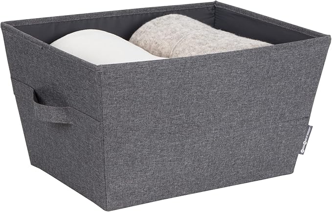 Bigso Tapered Storage Bin - Collapsible Fabric Storage Cubes for Organizing Shelves, Closets, and Rooms, with 2 Handles - 13.4in x 17.7in x 9.8in - Large, Grey