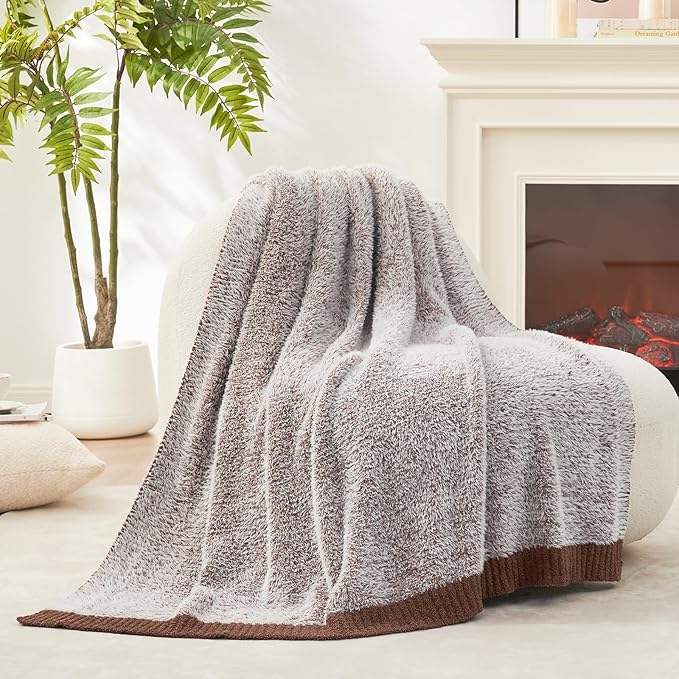 Amélie Home Knit Throw Blanket for Couch, Super Soft Fuzzy Cozy Throw, Giftable Knitted Blanket for Women Men, Birthday, Sofa Bed Living Room Decor, 50" x 60", Heather Brown