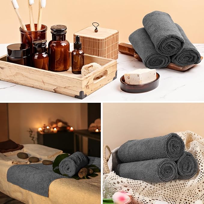 40 Pack Bleach Proof Towels Microfiber Absorbent Resistant Hair Hand Towels Bulk Quick Dry for Barber Gym Bath Spa Shaving (Grey,16 x 29 Inch)